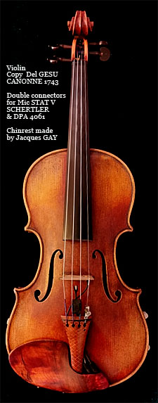 Double connectors for 2 mics on violin copy of del gesu 1743